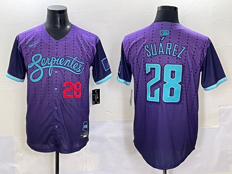 Men 2025 Arizona Diamondback #28 Suarez Purple Joint Name Nike MLB Jersey style 3